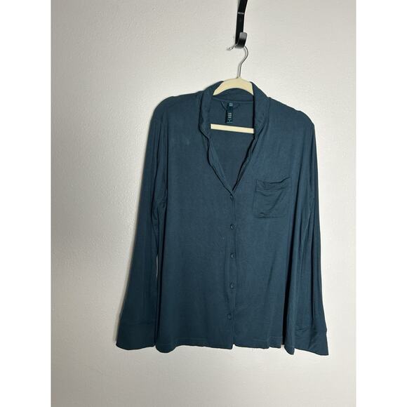 Skims Sleep Soft Pajama Top Button Down Shirt Teal Loungewear Size Med - Picture 1 of 5